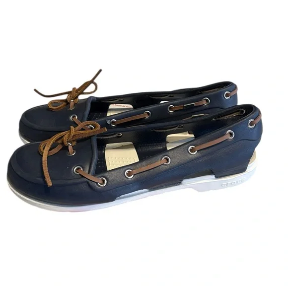 CROCS Women's Beach Line Hybrid Boat Shoes 8 Navy White Preppy Nautical Coastal - Picture 3 of 10